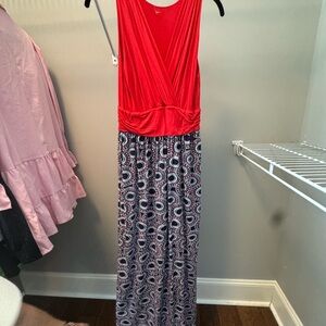 Red and Patterned Maxi Dress